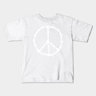 Barbed Wire Peace Sign (white print) Kids T-Shirt